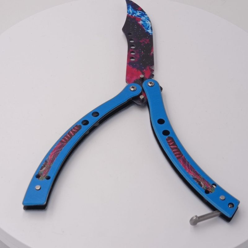 Sport si Outdoor - Camping - Cutite, bricege si accesorii - Cutite si bricege - Cutit fluture, Butterfly,  fara tais, model galaxie, curbat, 26 cm - Infinity.ro