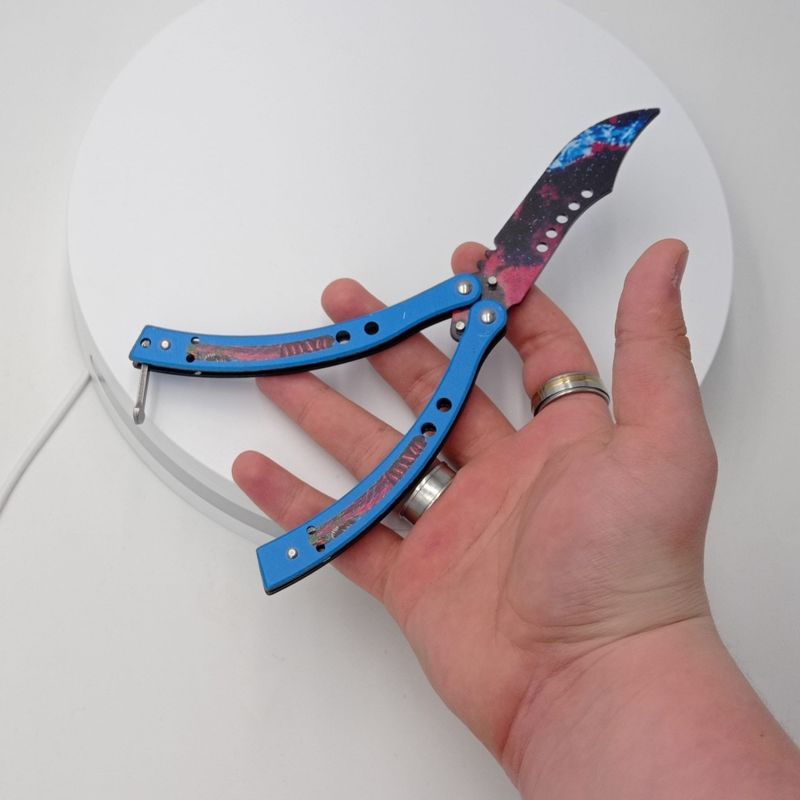 Sport si Outdoor - Camping - Cutite, bricege si accesorii - Cutite si bricege - Cutit fluture, Butterfly,  fara tais, model galaxie, curbat, 26 cm - Infinity.ro