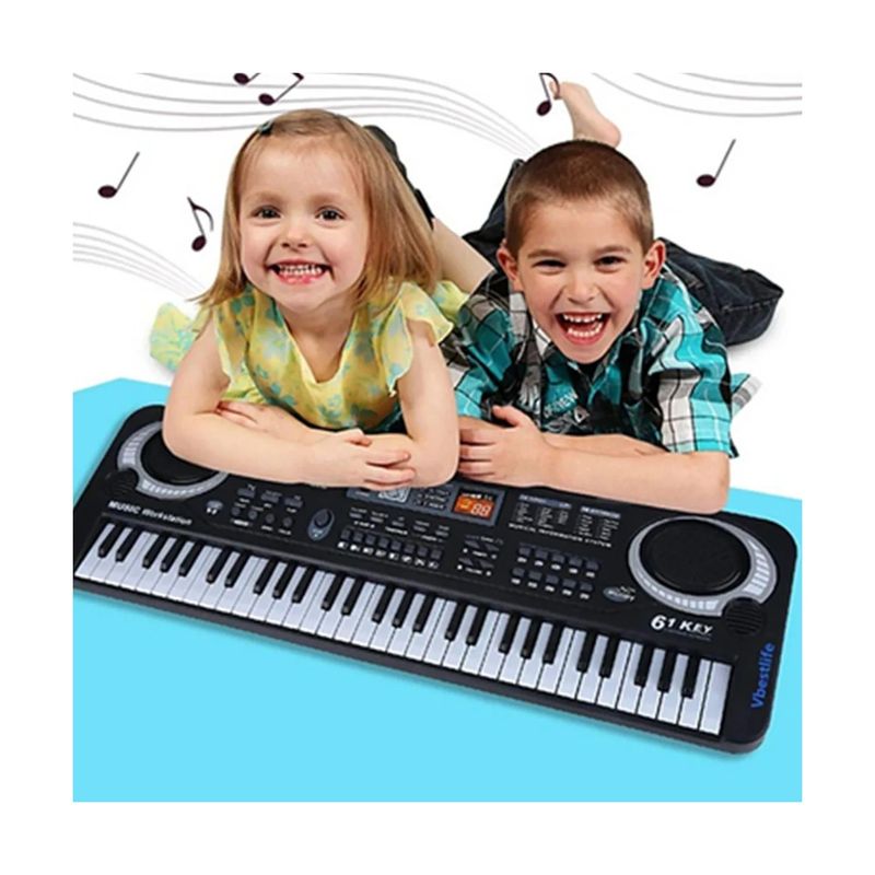 Jucarii, Copii si Bebe - Jucarii si jocuri - Jucarii de rol - Instrumente muzicale de jucarie - Pian Interactiv de Jucarie pentru Copii si IncepAtori, 61 Clape cu Microfon, 55 cm - Infinity.ro