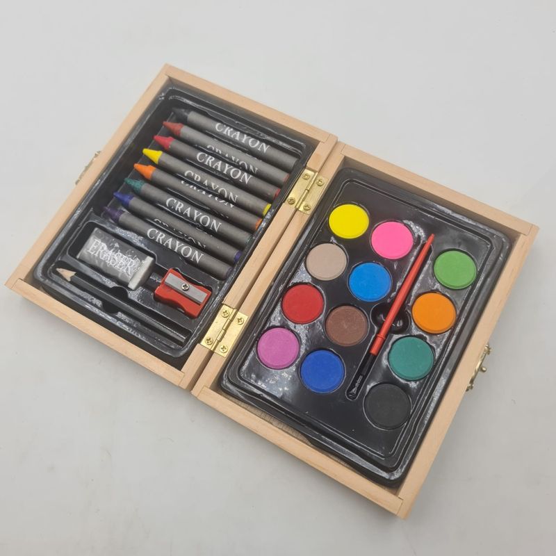 Carti si Birotica - Rechizite - Pictura si desen - Acuarele si culori - Acuarele, 12 Culori, Creioane Colorate, Cutie Lemn, 16 cm, Crem - Infinity.ro