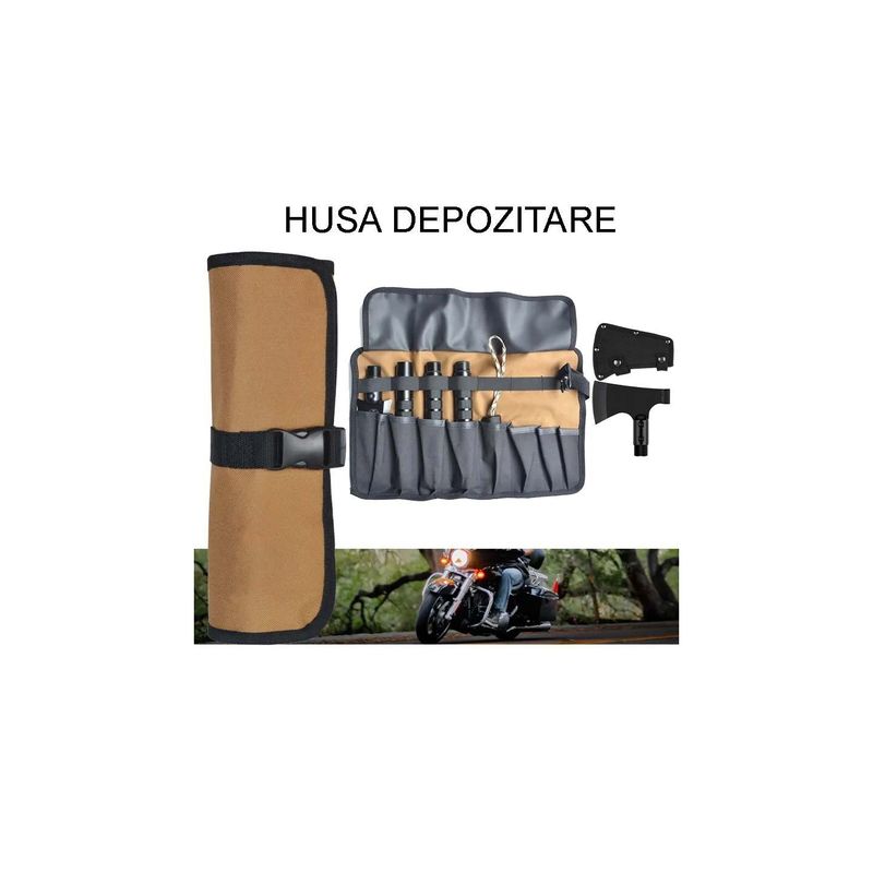 Sport si Outdoor - Sporturi de contact - Produse autoaparare - Baston Multifunctional pentru Camping, Topor si Sulita din Otel, cu Amnar si Fluier, 88 cm - Infinity.ro