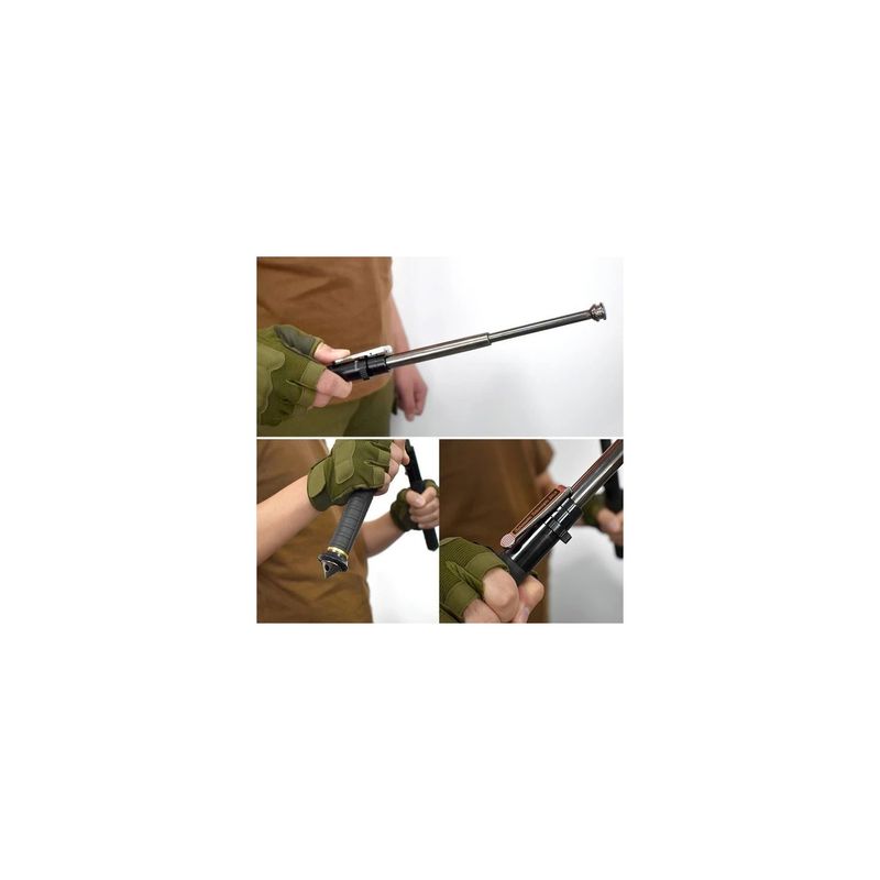 Sport si Outdoor - Sporturi de contact - Produse autoaparare - Baston telescopic automat profesional din otel, deschidere pe buton, 64 cm, 3 sectiuni, husa, cutie, maner cauciuc - Infinity.ro