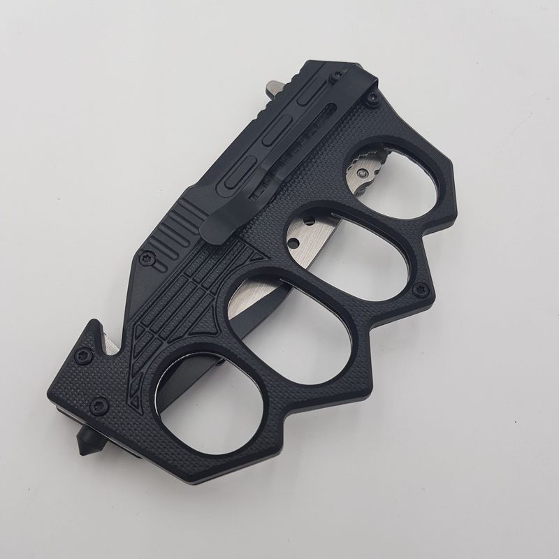 Sport si Outdoor - Sporturi de contact - Produse autoaparare - Pumnal tip box, rozeta autoaparare, cutit briceag, 23 cm,  rosu si negru - Infinity.ro