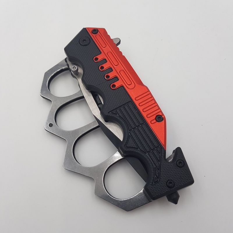 Sport si Outdoor - Sporturi de contact - Produse autoaparare - Pumnal tip box, rozeta autoaparare, cutit briceag, 23 cm,  rosu si negru - Infinity.ro