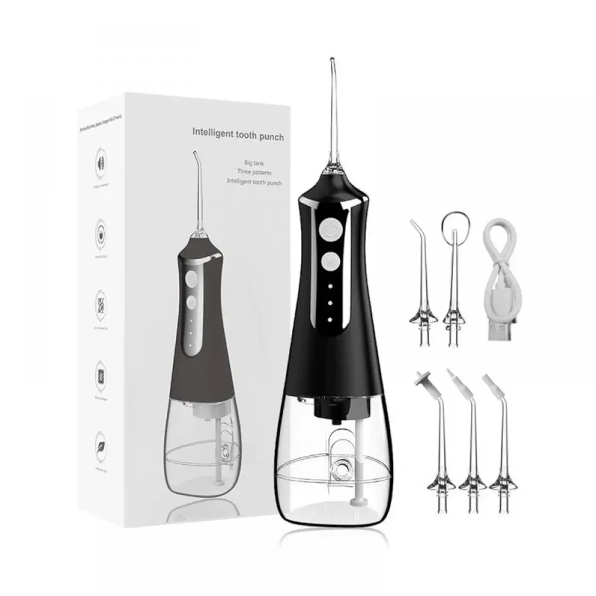 Irigator bucal L-10, dus bucal pentru curatare dinti, 300 ml, IPX6, 5 duze, Negru ABYZ