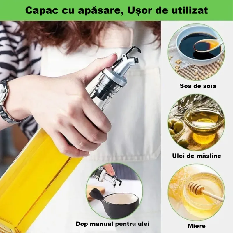 Casa si Gradina - Bucatarie si vesela - Ustensile bucatarie - Oliviere - Set 2 sticle pentru ulei si otet, 290ml, din sticla cu dozatoare, 5x5x30.5 cm, Transparent ABYZ - Infinity.ro