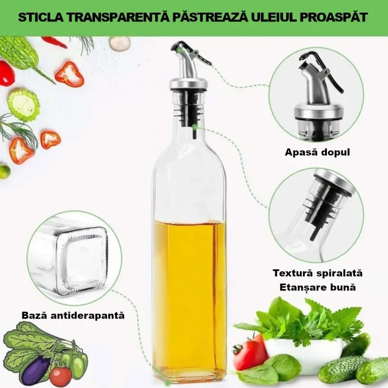 Casa si Gradina - Bucatarie si vesela - Ustensile bucatarie - Oliviere - Set 2 sticle pentru ulei si otet, 290ml, din sticla cu dozatoare, 5x5x30.5 cm, Transparent ABYZ - Infinity.ro