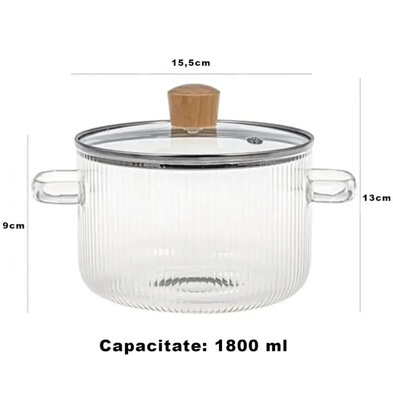 Casa si Gradina - Bucatarie si vesela - Vase pentru gatit - Oale si cratite - Oala din sticla termorezistenta ABYZ 1.8L, pentru plita pe gaz si electrica, culoare Transparent - Infinity.ro