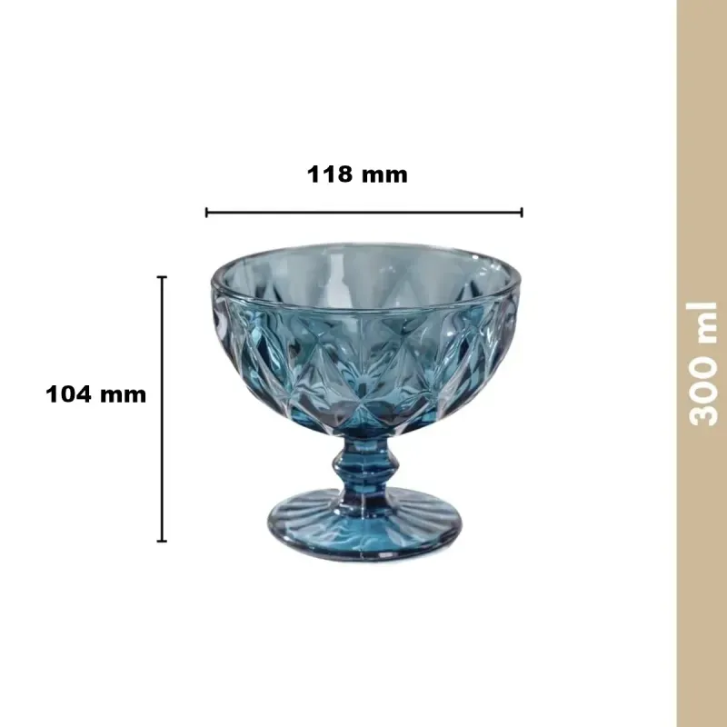 Casa si Gradina - Bucatarie si vesela - Vesela si tacamuri - Vesela desert - Set 6 cupe inghetata din sticla Bleu, 300 ml, model fatetat elegant, ideale pentru deserturi, fructe si servire premium - Infinity.ro