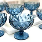 Casa si Gradina - Bucatarie si vesela - Vesela si tacamuri - Vesela desert - Set 6 cupe inghetata din sticla Bleu, 300 ml, model fatetat elegant, ideale pentru deserturi, fructe si servire premium - Infinity.ro