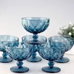 Casa si Gradina - Bucatarie si vesela - Vesela si tacamuri - Vesela desert - Set 6 cupe inghetata din sticla Bleu, 300 ml, model fatetat elegant, ideale pentru deserturi, fructe si servire premium - Infinity.ro