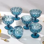 Casa si Gradina - Bucatarie si vesela - Vesela si tacamuri - Vesela desert - Set 6 cupe inghetata din sticla Bleu, 300 ml, model fatetat elegant, ideale pentru deserturi, fructe si servire premium - Infinity.ro