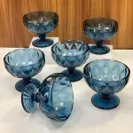 Casa si Gradina - Bucatarie si vesela - Vesela si tacamuri - Vesela desert - Set 6 cupe inghetata din sticla Bleu, 300 ml, model fatetat elegant, ideale pentru deserturi, fructe si servire premium - Infinity.ro