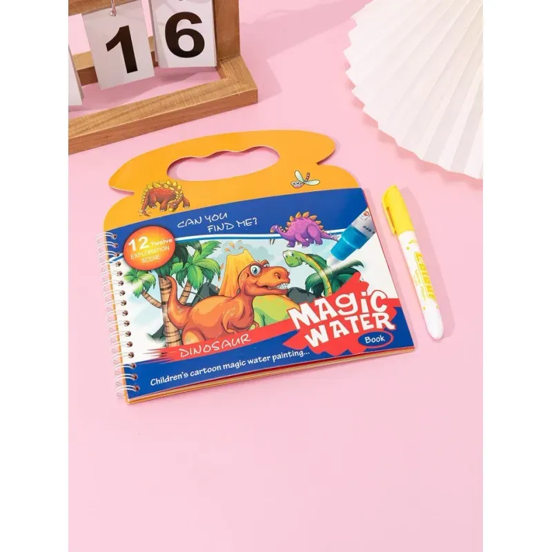 Carti si Birotica - Carti - Carti pentru copii - Carti de colorat - Carte de Colorat cu Apa "Magic Water Book", Maner si Carioca. Reutilizabila, 22x20cm, Dinozauri - Infinity.ro