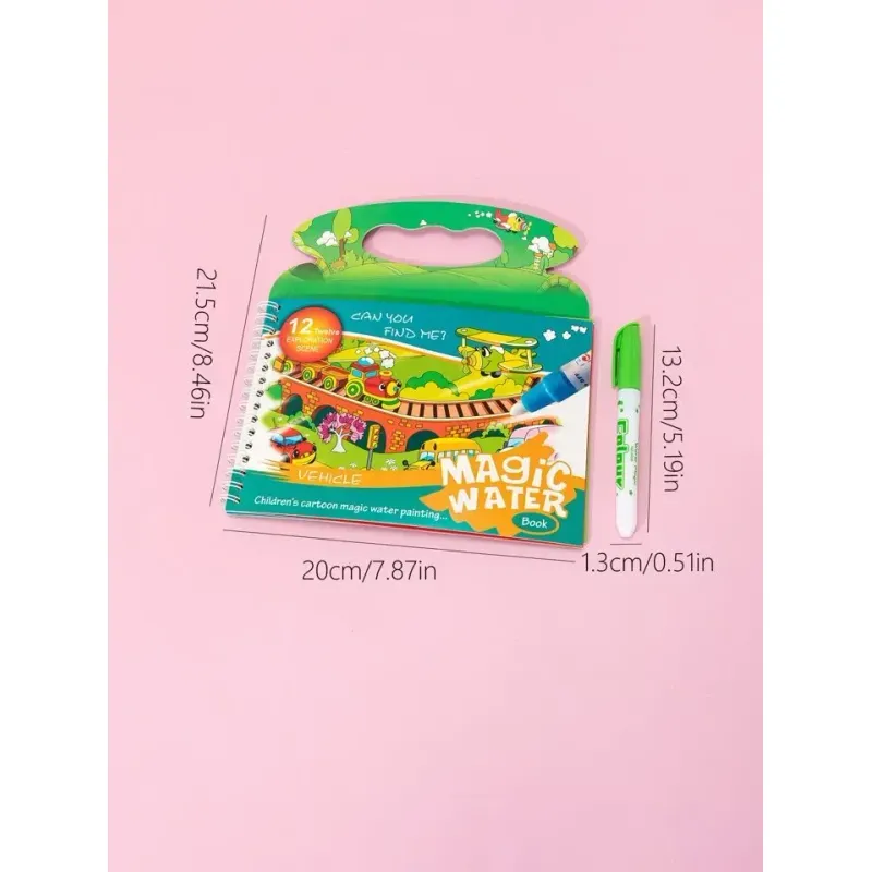 Carti si Birotica - Carti - Carti pentru copii - Carti de colorat - Carte de Colorat cu Apa "Magic Water Book", Maner si Carioca. Reutilizabila, 22x20cm, Vehicule - Infinity.ro