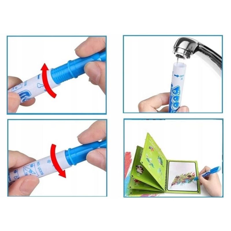 Carti si Birotica - Carti - Carti pentru copii - Carti de colorat - Carte de Colorat cu Apa "Magic Water Book", Maner si Carioca. Reutilizabila, 22x20cm, Vehicule - Infinity.ro