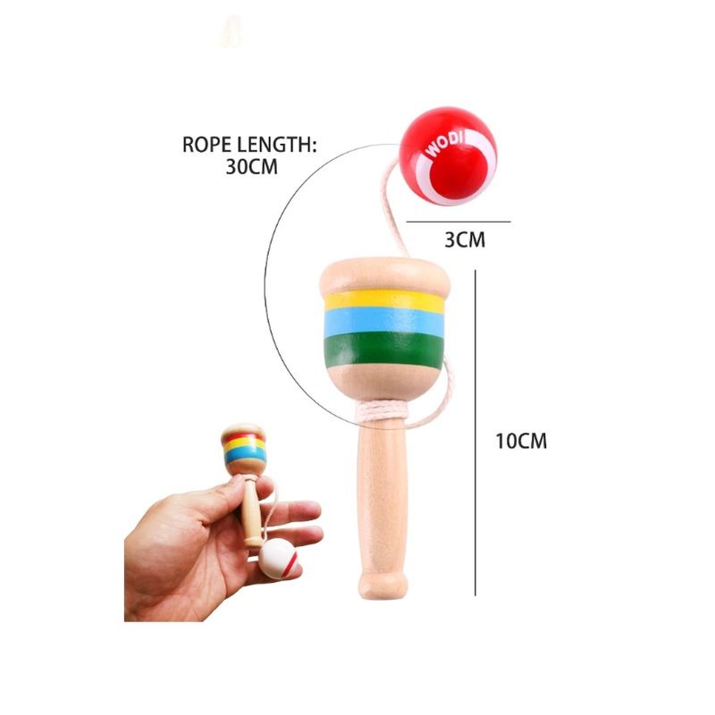 Jucarii, Copii si Bebe - Jucarii si jocuri - Jucarii & jocuri educative - Jocuri si jucarii educative - Mini Kendama din Lemn, Jucarie Interactiva, Multicolor, 10 cm - Infinity.ro