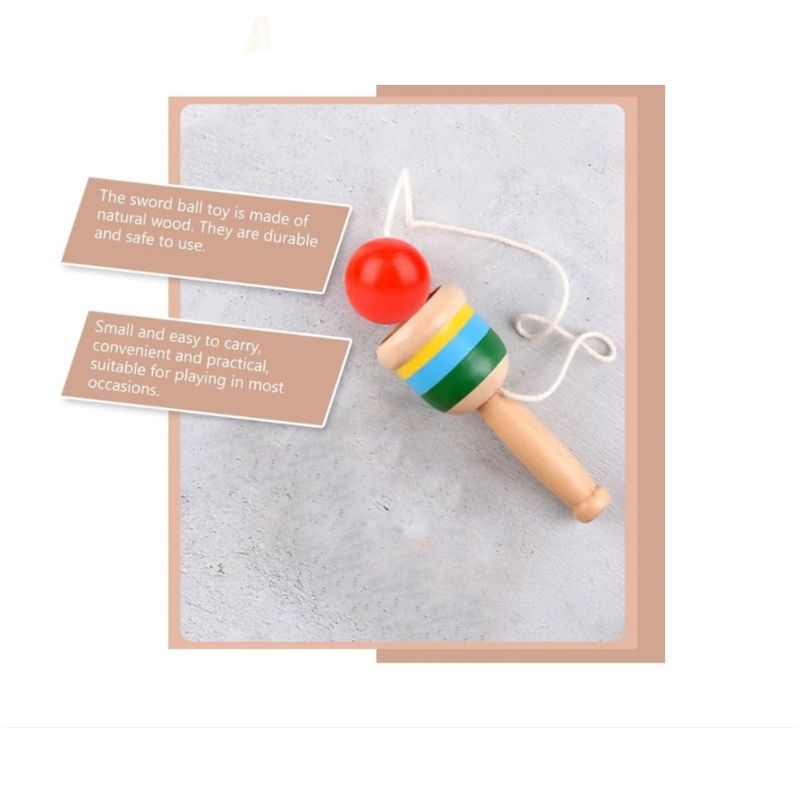 Jucarii, Copii si Bebe - Jucarii si jocuri - Jucarii & jocuri educative - Jocuri si jucarii educative - Mini Kendama din Lemn, Jucarie Interactiva, Multicolor, 10 cm - Infinity.ro
