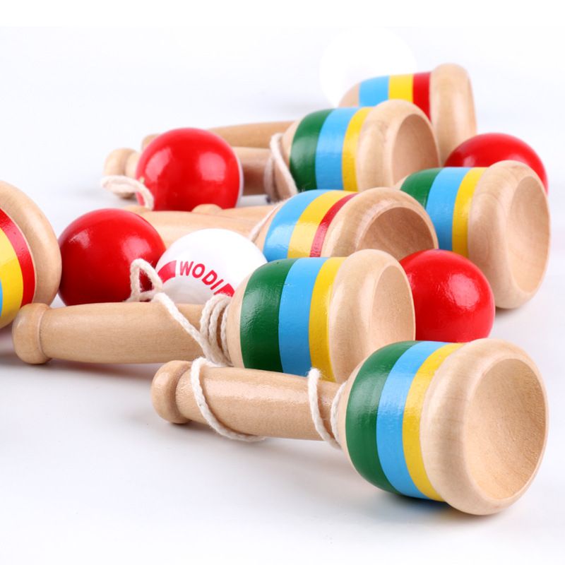 Jucarii, Copii si Bebe - Jucarii si jocuri - Jucarii & jocuri educative - Jocuri si jucarii educative - Mini Kendama din Lemn, Jucarie Interactiva, Multicolor, 10 cm - Infinity.ro