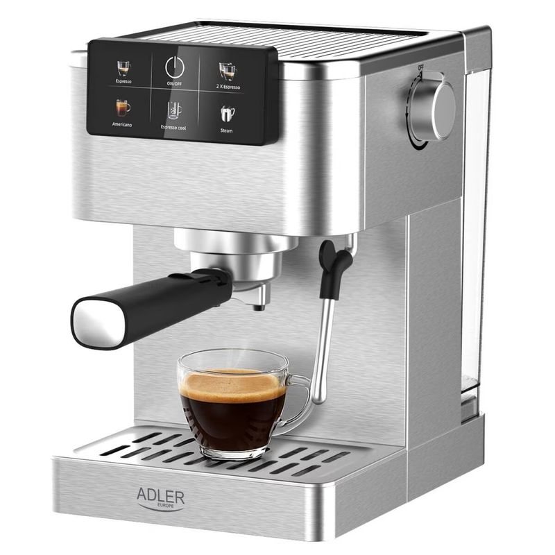 Electronice si Electrocasnice - Electrocasnice bucatarie - Preparare bauturi - Espressoare - Espressor Manual Adler AD 4390 1.5L 20Bar Thermoblock PID Dispozitiv Manual de Spumare Lapte 1350W Argintiu - Infinity.ro