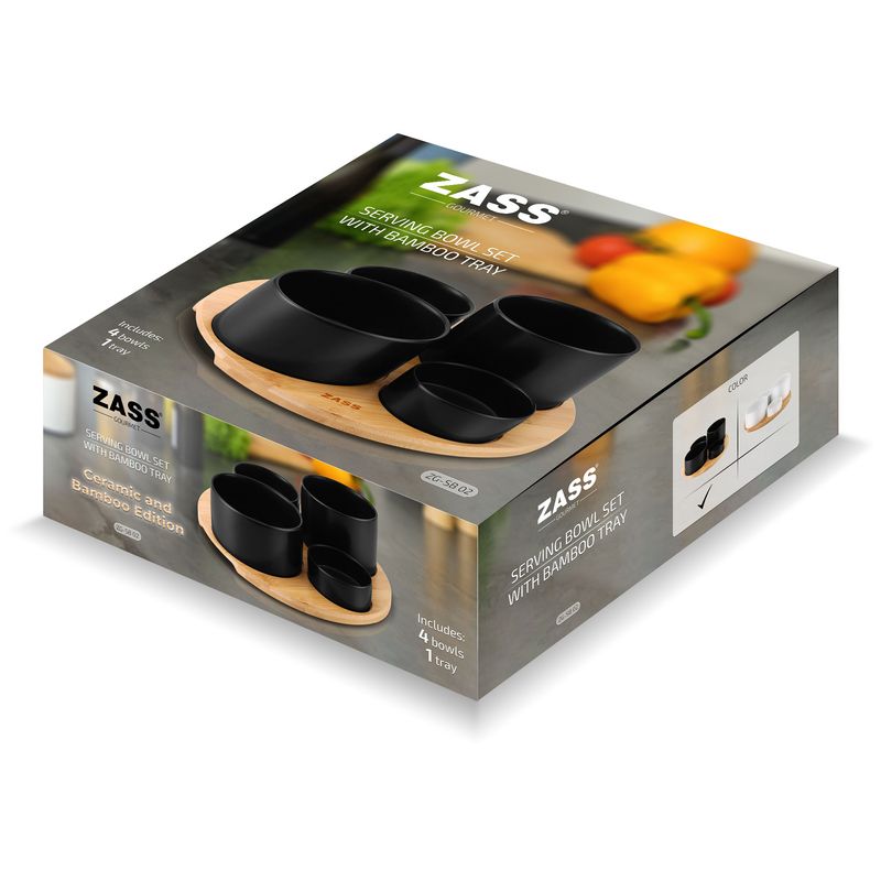 Casa si Gradina - Bucatarie si vesela - Vesela si tacamuri - Vesela pentru servire - Set boluri servire pe suport de bambus ZASS ZG-SB 02 Negru - Infinity.ro