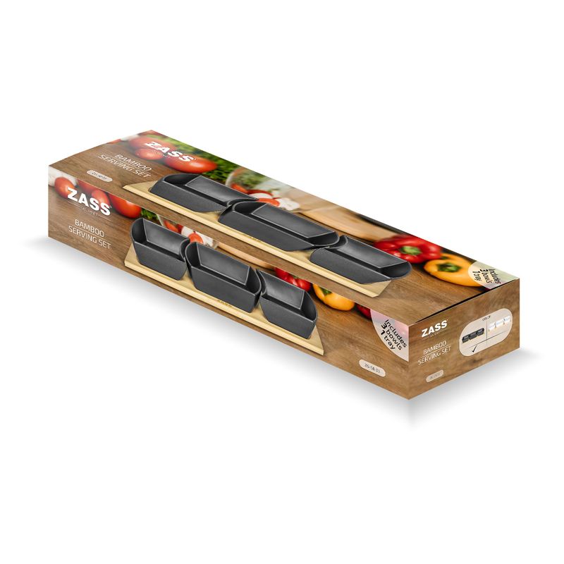 Casa si Gradina - Bucatarie si vesela - Vesela si tacamuri - Vesela pentru servire - Set boluri servire pe suport de bambus ZASS ZG-SB 03 Negru - Infinity.ro