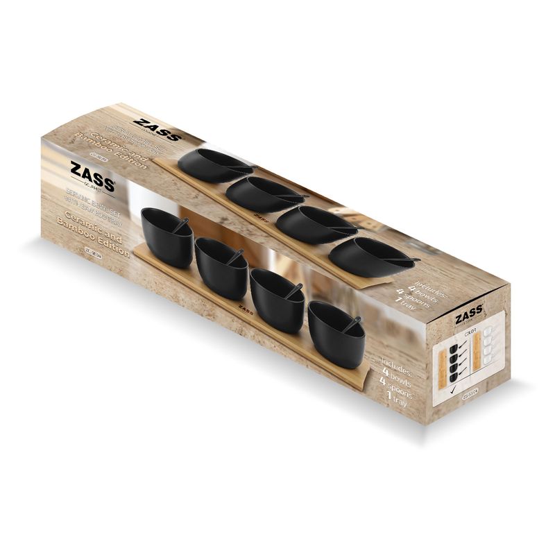 Casa si Gradina - Bucatarie si vesela - Vesela si tacamuri - Vesela pentru servire - Set boluri servire pe suport de bambus ZASS ZG-SB 04 Alb - Infinity.ro