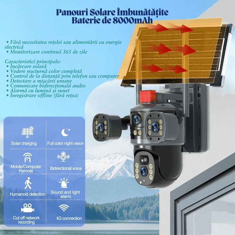 Casa si Gradina - Electrice - Smart Home - Camere de supraveghere - Camera de supraveghere cu panou solar V380 PRO - Conectivitate 4G - 12MP 4K Ultra HD - Infinity.ro