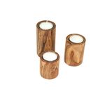 Casa si Gradina - Decoratiuni - Aromaterapie si lumanari - Suporturi lumanari - Set 3 suporturi pentru lumanari tip pastila din lemn de maslin, 6/8/10 cm, diametru 5.5 cm - Infinity.ro