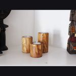 Casa si Gradina - Decoratiuni - Aromaterapie si lumanari - Suporturi lumanari - Set 3 suporturi pentru lumanari tip pastila din lemn de maslin, 6/8/10 cm, diametru 5.5 cm - Infinity.ro
