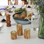 Casa si Gradina - Decoratiuni - Aromaterapie si lumanari - Suporturi lumanari - Set 3 suporturi pentru lumanari tip pastila din lemn de maslin, 6/8/10 cm, diametru 5.5 cm - Infinity.ro