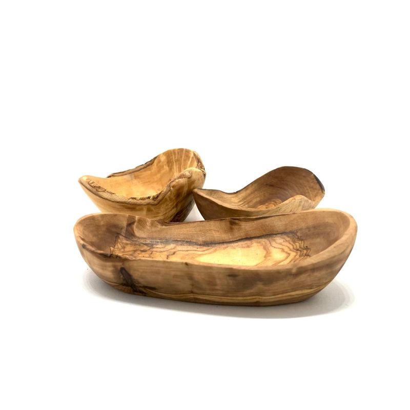 Casa si Gradina - Bucatarie si vesela - Vesela si tacamuri - Farfurii si boluri - Bol rustic oval din lemn de maslin, 14-16 cm, pentru gustari si servire - Infinity.ro