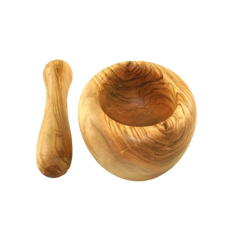 Casa si Gradina - Bucatarie si vesela - Ustensile bucatarie - Prese si storcatoare manuale - Mojar din lemn de maslin cu pistil, diametru 12 cm, inaltime 7 cm - Infinity.ro