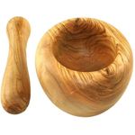 Casa si Gradina - Bucatarie si vesela - Ustensile bucatarie - Prese si storcatoare manuale - Mojar din lemn de maslin cu pistil, diametru 14 cm, inaltime 9-10 cm - Infinity.ro