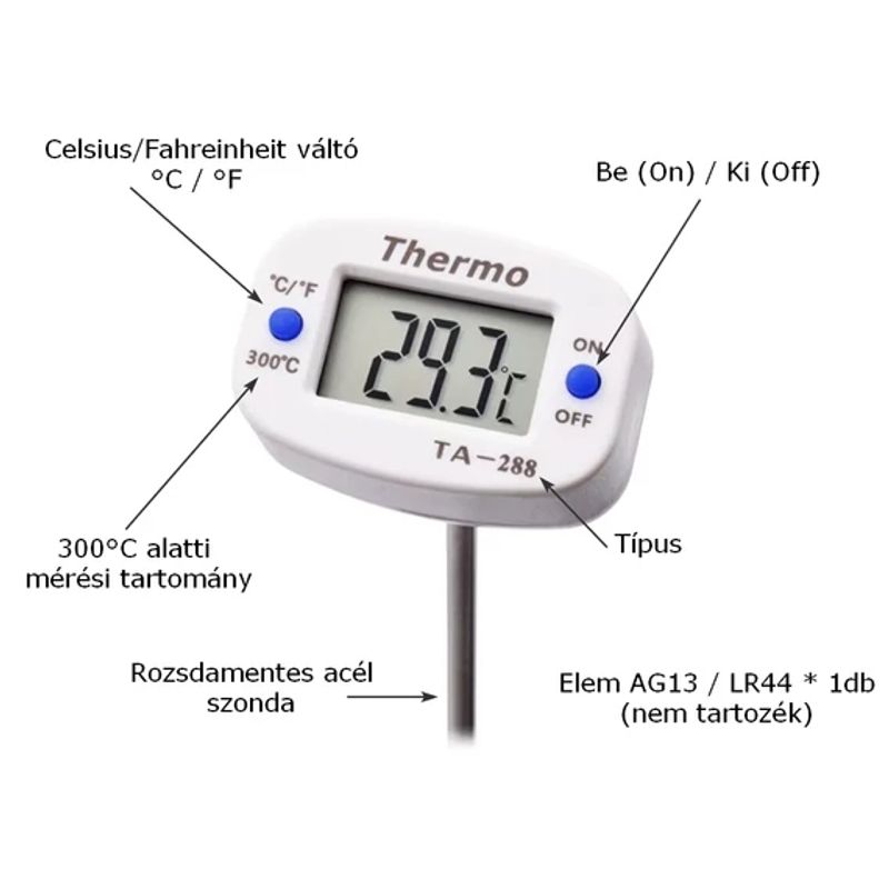 Casa si Gradina - Bucatarie si vesela - Ustensile bucatarie - Termometre bucatarie - Termometru digital pentru temperatura interna (carne) cu sonda din inox – -50°C–300°C, cap rotativ - Infinity.ro