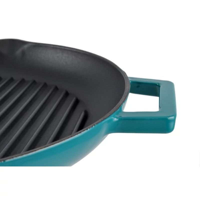 Electronice si Electrocasnice - Aragazuri, cuptoare si hote - Plite incorporabile - Plite pe gaz - Tigaie grill din fonta emailata 31 cm, cu cioc, turcoaz - Infinity.ro