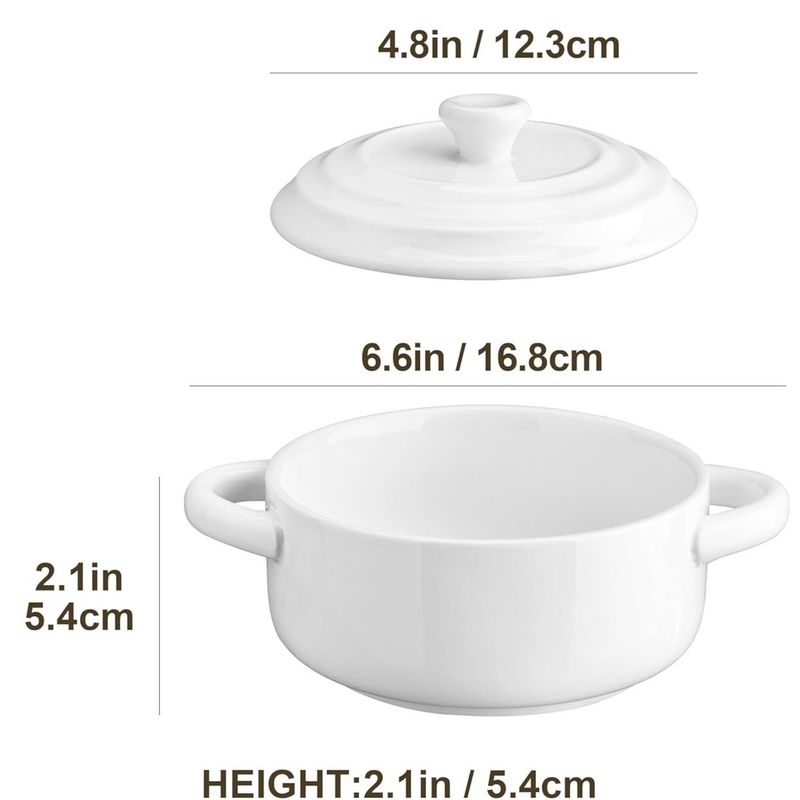 Casa si Gradina - Bucatarie si vesela - Vesela si tacamuri - Farfurii si boluri - Set 4 mini vase ceramice cu capac pentru cuptor, 410ml, cu manere, pentru supe, deserturi si preparate la cuptor - Infinity.ro