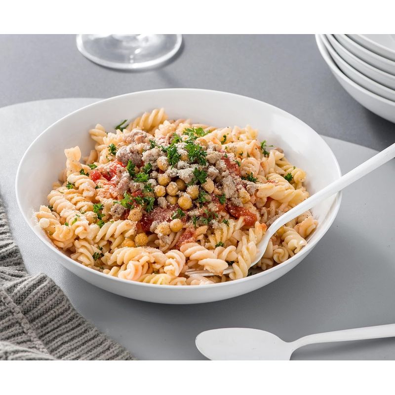 Casa si Gradina - Bucatarie si vesela - Vesela si tacamuri - Farfurii si boluri - Set 6 boluri plate din portelan, alb, 1250ml, late pentru paste, ramen, salata, supa, rezistente si elegante - Infinity.ro