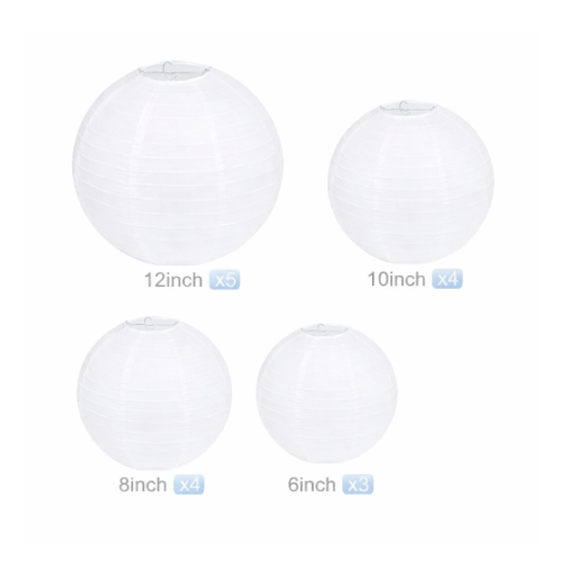 Casa si Gradina - Corpuri si surse de iluminat - Iluminat exterior - Felinare - Set 16 felinare de hartie rotunde, cadru metalic, alb, pentru decorarea evenimentelor - Infinity.ro