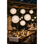 Casa si Gradina - Corpuri si surse de iluminat - Iluminat exterior - Felinare - Set 16 felinare de hartie rotunde, cadru metalic, alb, pentru decorarea evenimentelor - Infinity.ro