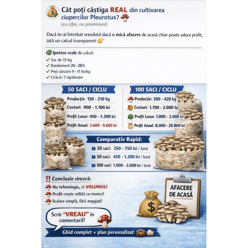 Casa si Gradina - Gradinarit si plante - Plante si ghivece - Bulbi, seminte si rasaduri - Set 5 Saculeti pregatiti Pleurotus + termometru igrometru LCD - Infinity.ro