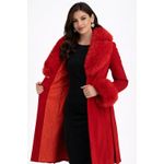 Fashion, accesorii si bijuterii - Femei - Imbracaminte femei - Paltoane si trenciuri femei - Palton cambrat din stofa cu insertii detasabile din blana ecologica Rosu L INTL - Infinity.ro