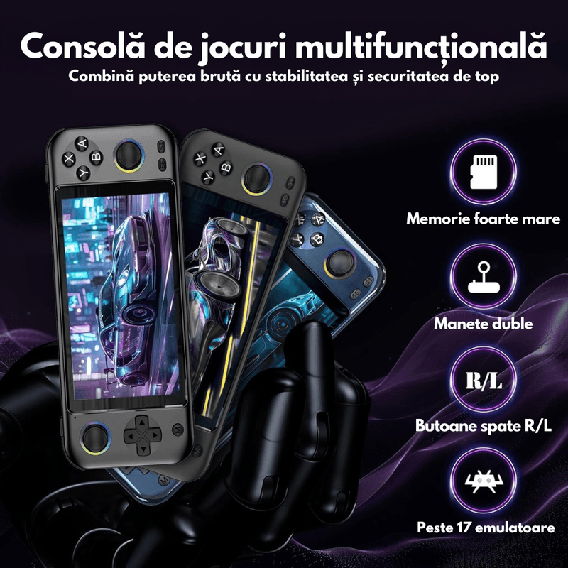 PC, gaming si accesorii - Gaming - Console gaming - Consola Jocuri Portabila 15.000+Jocuri incorporate, VisionHub®, Ecran LCD HD 5'' inch, Quad-Core RK3128, 64GB Stocare - Infinity.ro