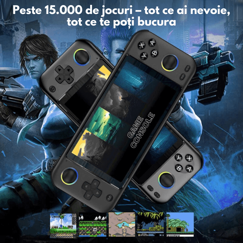 PC, gaming si accesorii - Gaming - Console gaming - Consola Jocuri Portabila 15.000+Jocuri incorporate, VisionHub®, Ecran LCD HD 5'' inch, Quad-Core RK3128, 64GB Stocare - Infinity.ro