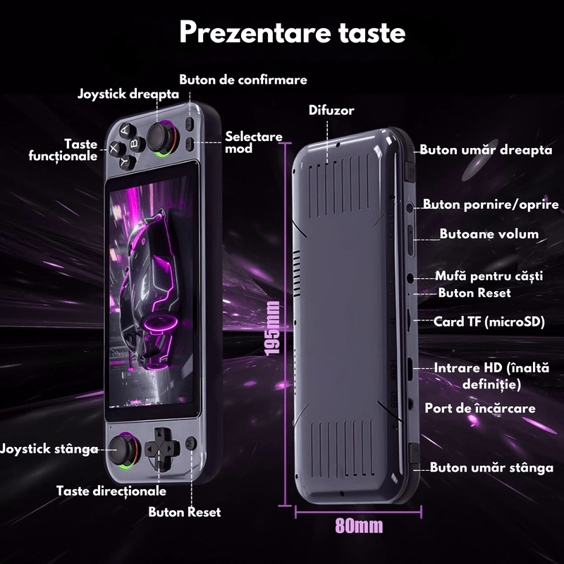 PC, gaming si accesorii - Gaming - Console gaming - Consola Jocuri Portabila 15.000+Jocuri incorporate, VisionHub®, Ecran LCD HD 5'' inch, Quad-Core RK3128, 64GB Stocare - Infinity.ro
