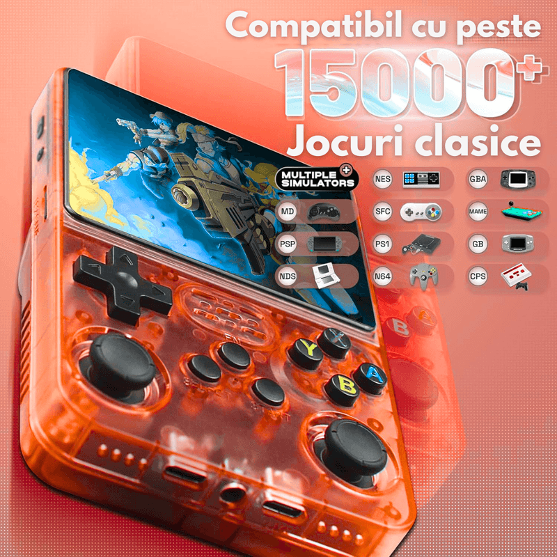 PC, gaming si accesorii - Gaming - Console gaming - Consola Gaming portabila 15.000+Jocuri Clasice, VisionHub®, Ecran HD 3.5'', 128GB Stocare, Joystick-uri 3D, Multiplayer - Infinity.ro