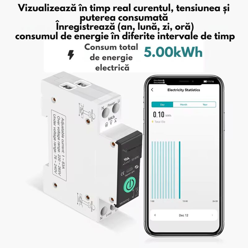 Casa si Gradina - Electrice - Smart Home - Centrale si module smart home - Siguranta Inteligenta Smart-WiFi, Contor Energie, 10A–Monitorizare Consum, Control Distanta, VisionHub®,Smart Life/Tuya - Infinity.ro