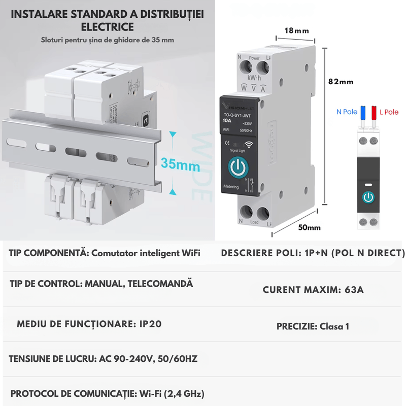 Casa si Gradina - Electrice - Smart Home - Centrale si module smart home - Siguranta Inteligenta Smart-WiFi, Contor Energie, 10A–Monitorizare Consum, Control Distanta, VisionHub®,Smart Life/Tuya - Infinity.ro