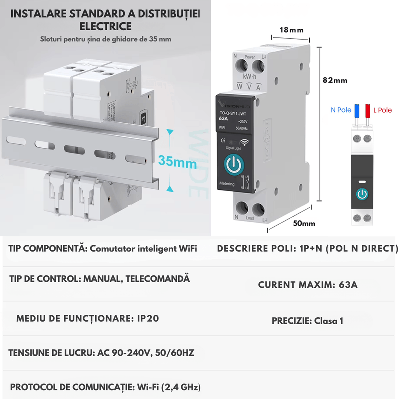 Casa si Gradina - Electrice - Smart Home - Centrale si module smart home - Siguranta Inteligenta Smart-WiFi, Contor Energie, 63A–Monitorizare Consum, Control Distanta, VisionHub®, Programare - Infinity.ro