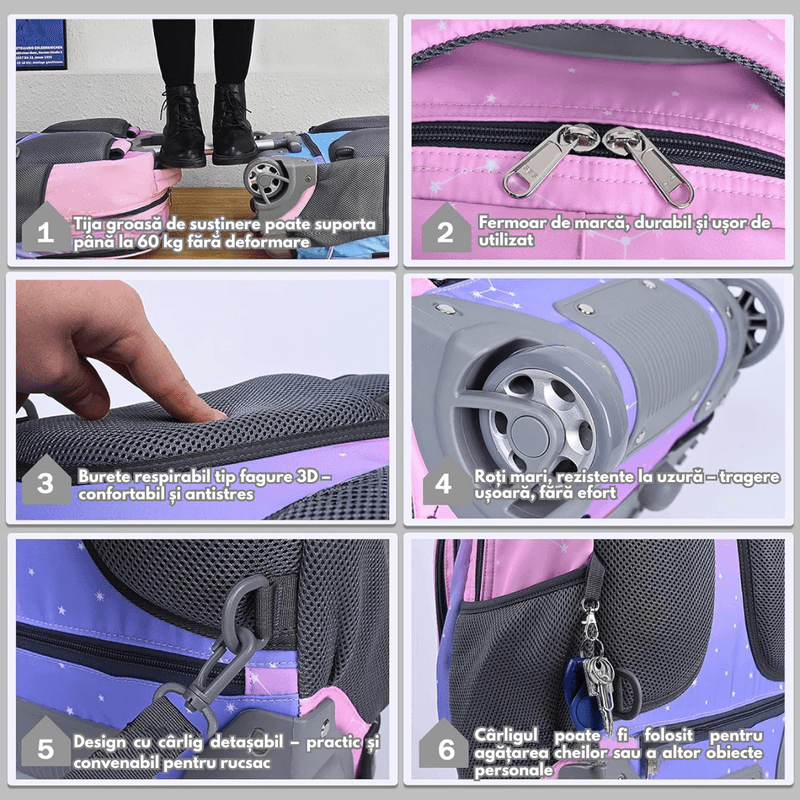 Sport si Outdoor - Articole de voiaj - Rucsacuri - Ghiozdan Troler Multifunctional Rotile, Rucsac Capacitate Mare, Fete, Baieti, Roti Rezistente, Compartimente multiple - Infinity.ro